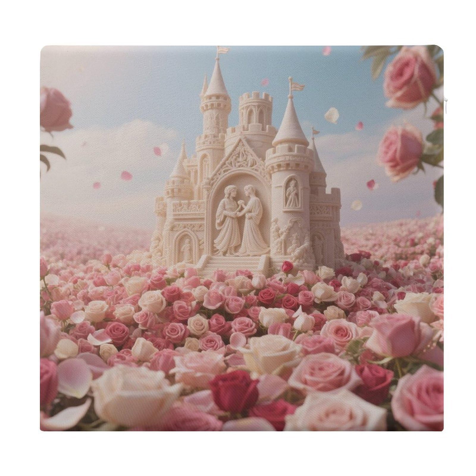 VstaDank Rose Flower Sea with Castle Cushions Memory Dining Chairs Cushion Non Slip Car Seat Cushions Indoo Dining Room Square Chair Pads with Zipper and Removable Cover Cushion