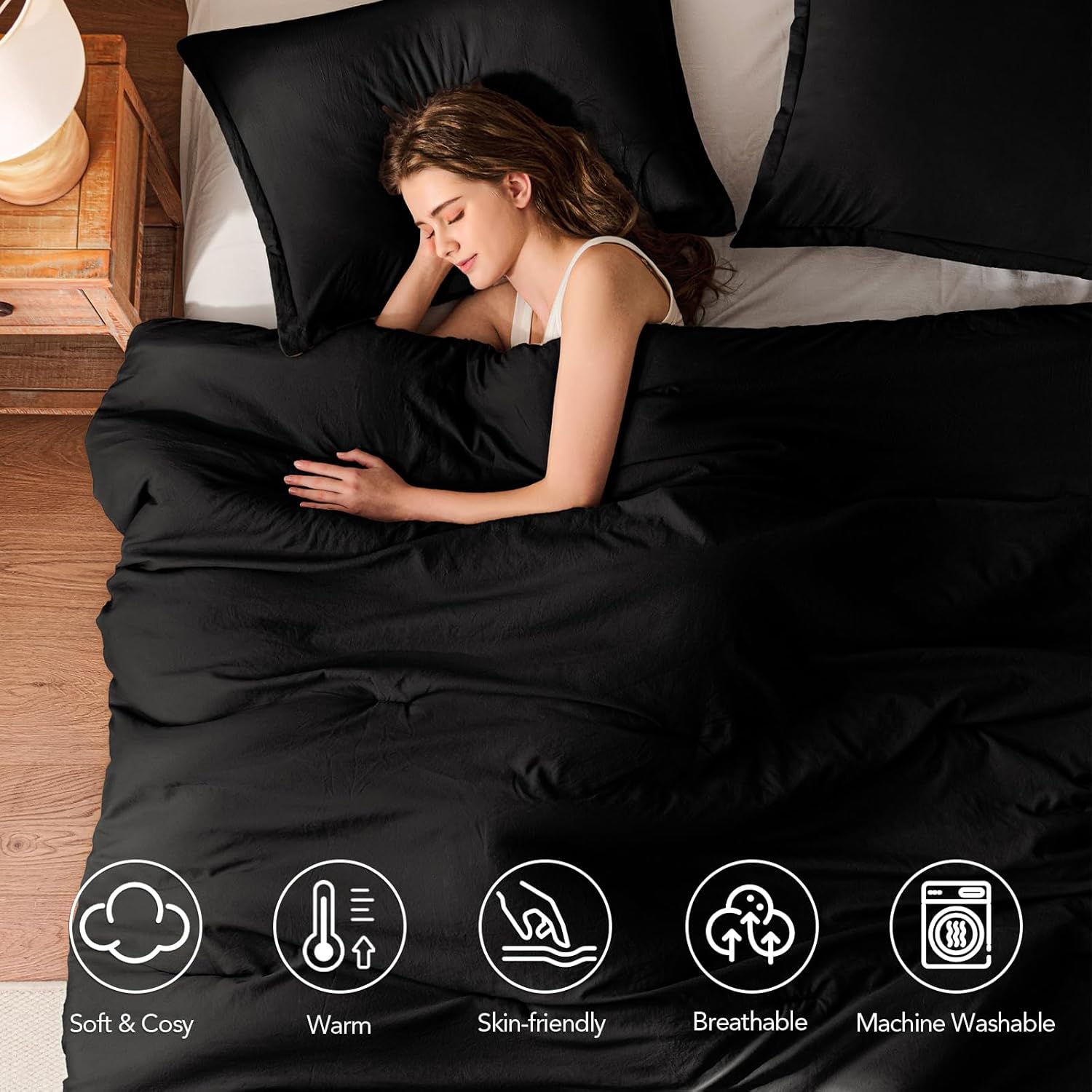 Twin Comforter Set Black,2PCS Soft Lightweight Breathable Bedding Comforter Sets for All Season, Twin Size(68''×90'' Comforter & 1 Pillowcase) - Image 2