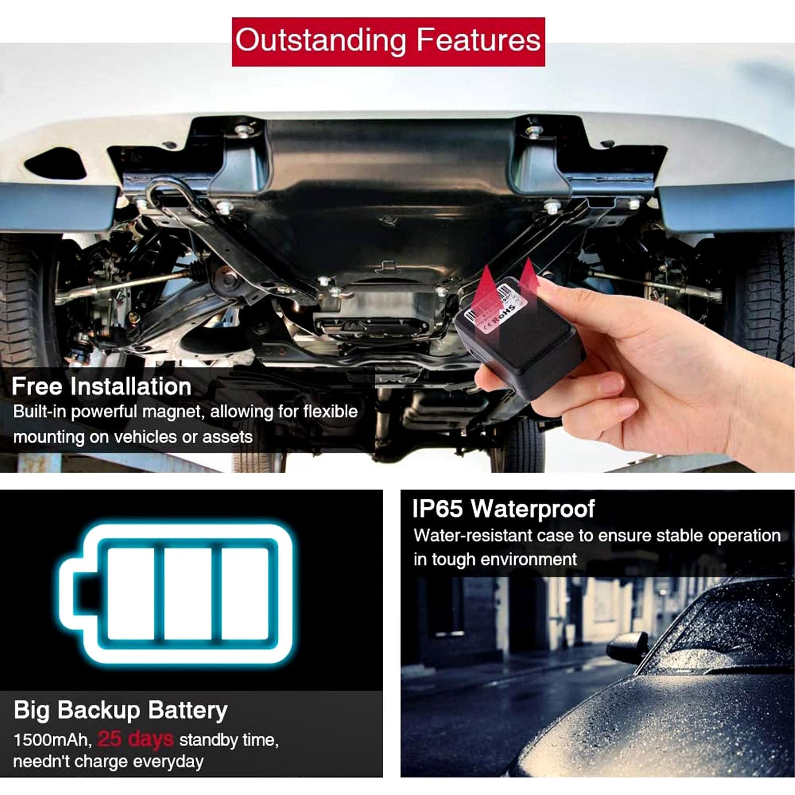 Winnes 4G Mini GPS Tracker 1500 mAh - Auto GPS/AGPS/LBS Echtzeit Ortung Anti-Verlust Magnet Mit Gratis App für Kind, Koffer, Fahrrad, Auto