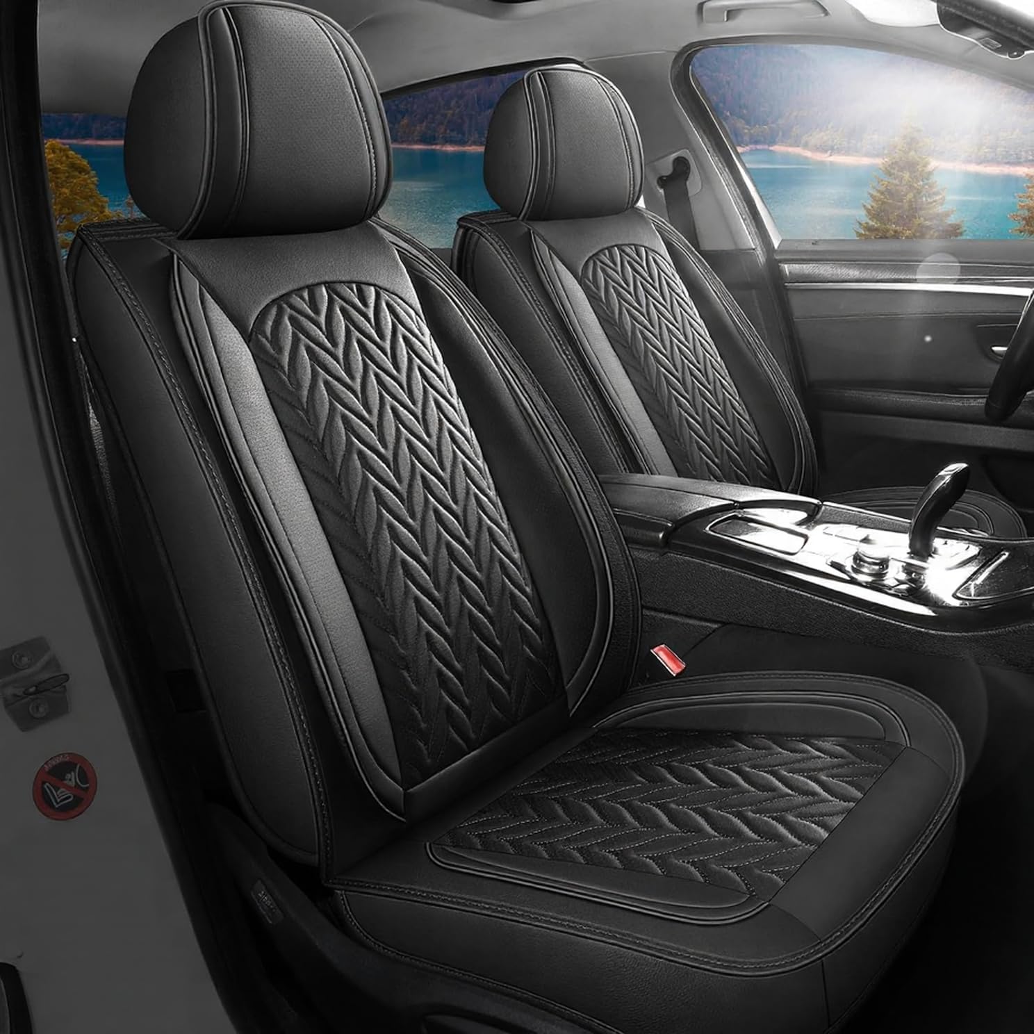 SCITOO Front Seat Covers For F150,2PCS Truck Seat Covers Faux Leather Seat Covers Full Set Vehicle Seat Covers Fits For 2015-2024 Ford F150 F250 F350 (Front,Black)