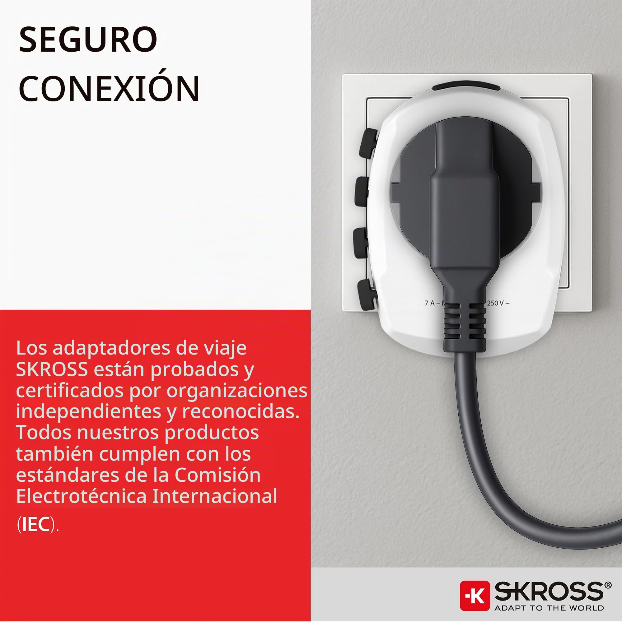 SKROSS - 1.302539 - Mundo Pro 2 en 1 - Adaptador de Viaje Universal para Todo el Mundo - Voltaje y Potencia: 100 V–700 W / 250 V–1750 W - Toma USB de 2,4 A - Protección contra Descargas Eléctricas