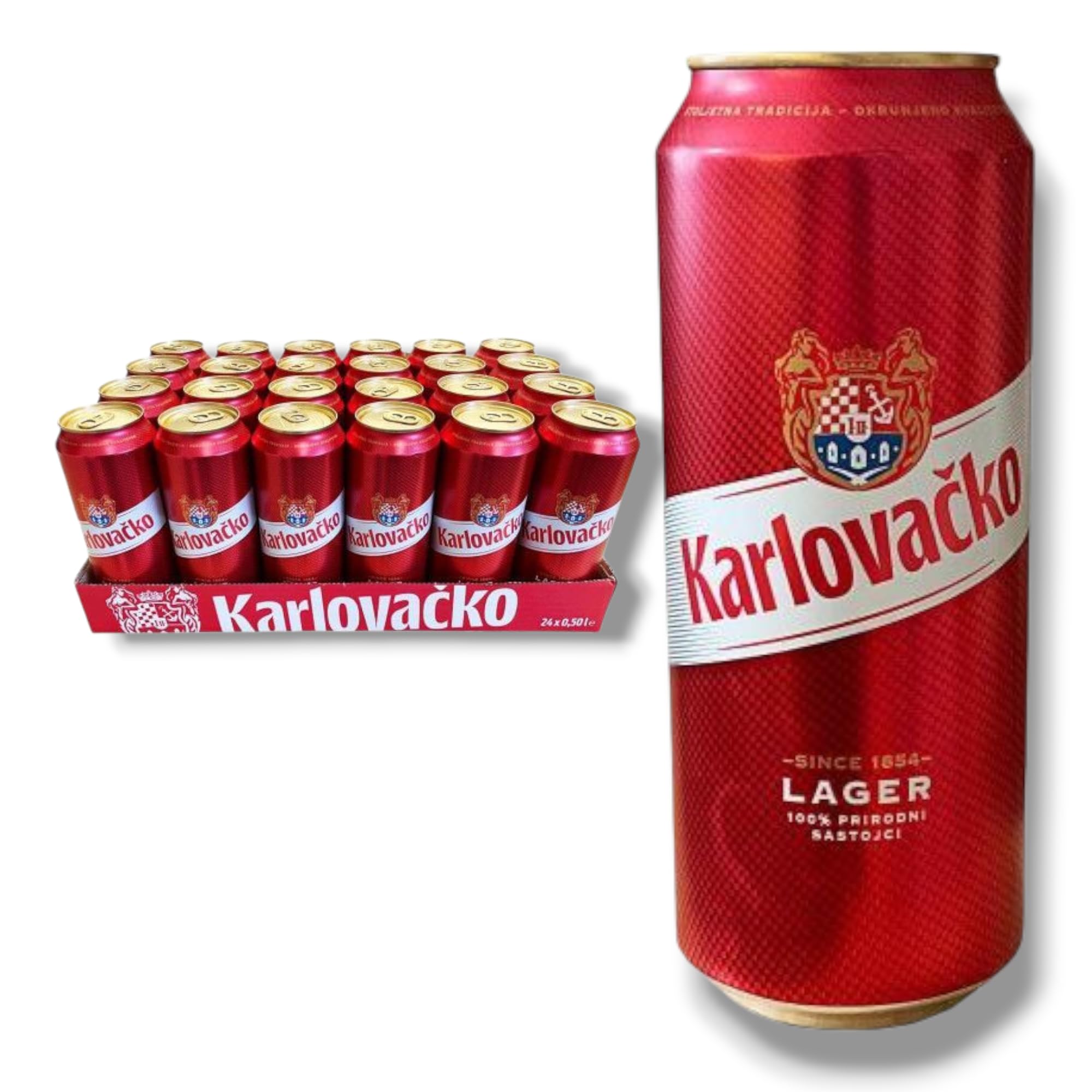 Karlovacko Bier 24 x 0,5L Dose – Kroatisches Lagerbier – Import – Haus der Biere Berlin Bierdeckel Edition – Premium Bier