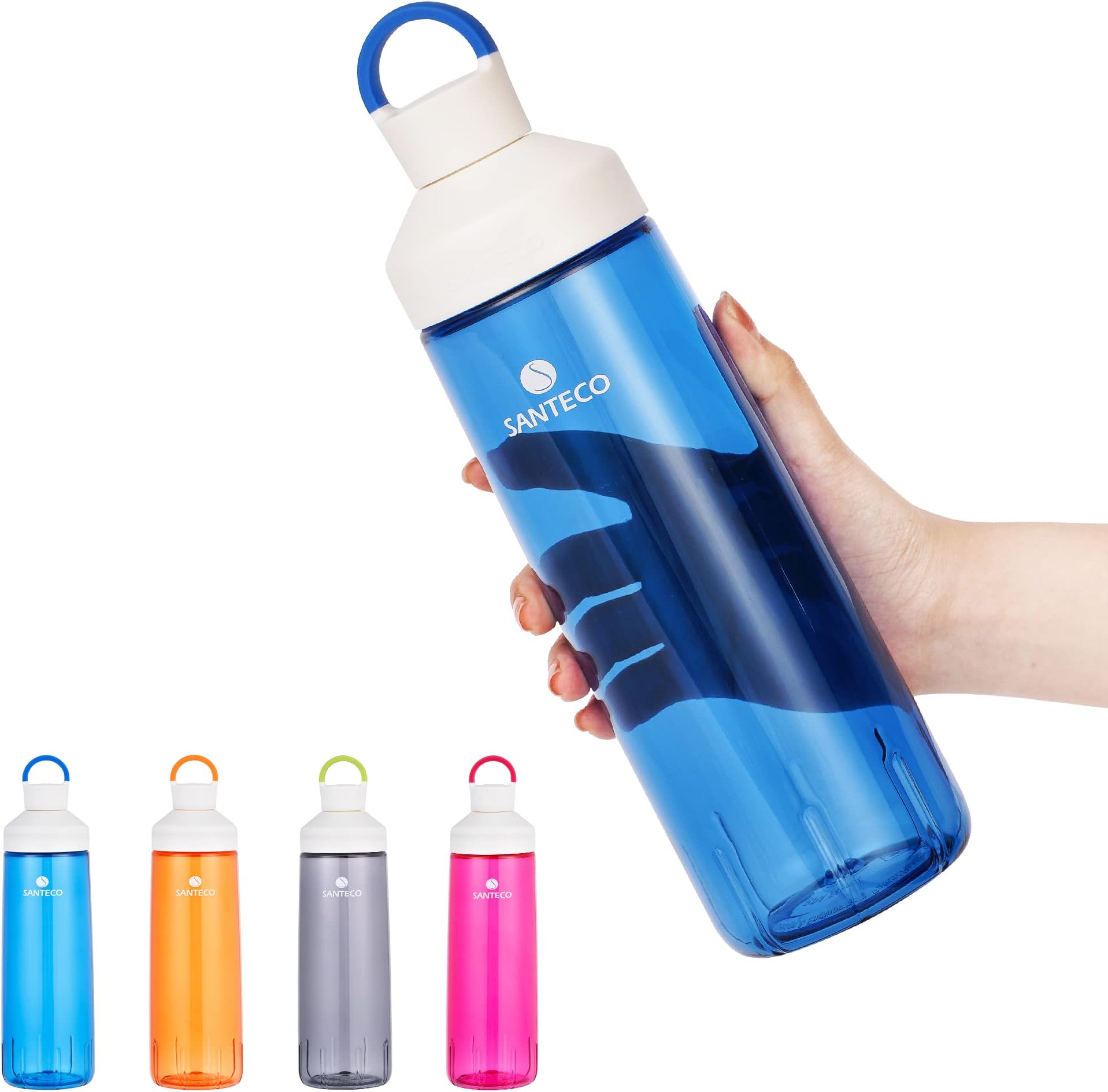 SANTECO Water Bottles, Reusable Wide Mouth Sports Bottle, Easy to Clean BPA Free Tritan, Double Wall Insulated Light Weight Bottles with Handle for Daily Fitness, Gym, Running, Hiking