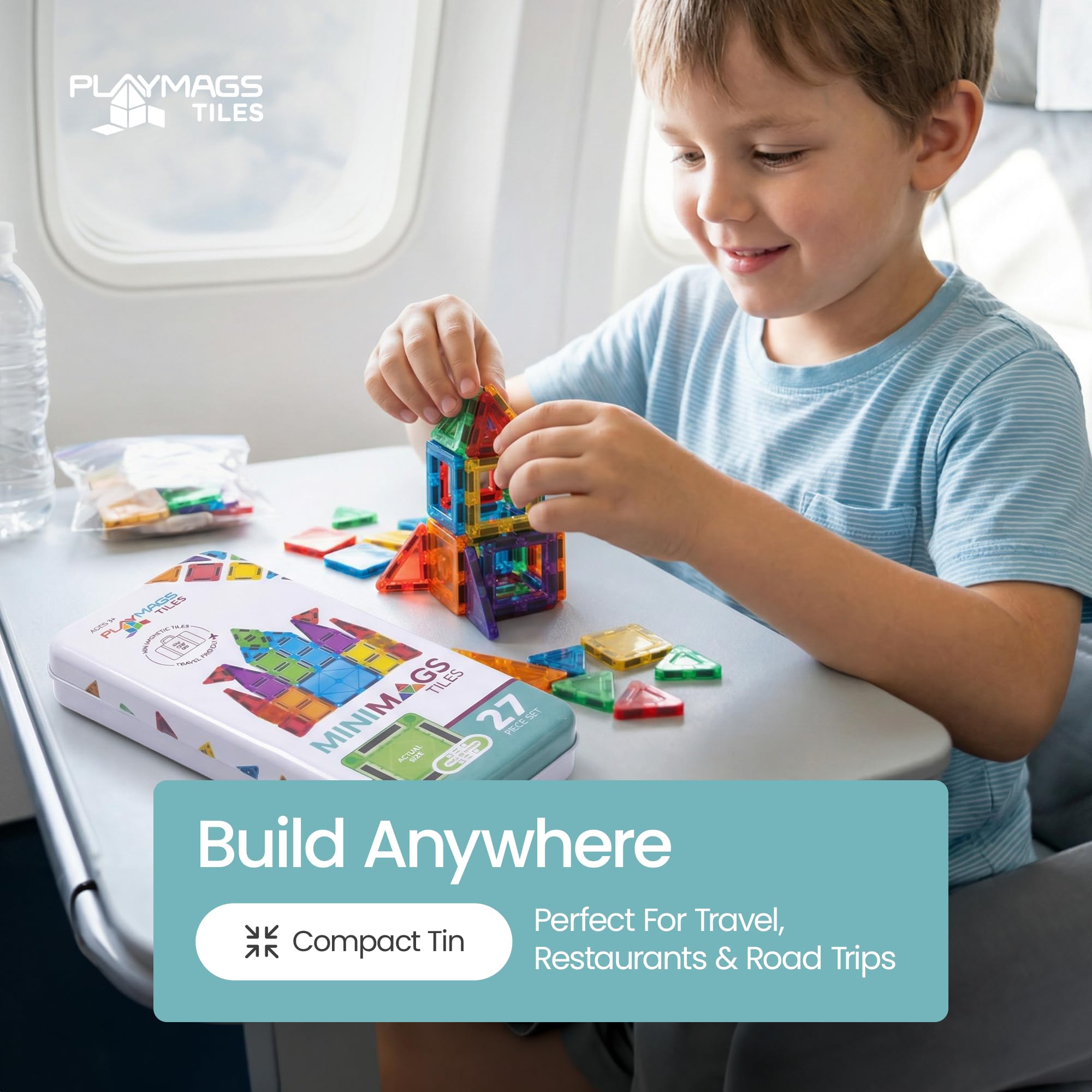 Playmags Set 100 Mini Tessere Magnetiche per Bambini | Blocchi Magnetici da Viaggio | Giocattoli Educativi Sensoriali STEM | Costruzioni Portatili | Regalo per Bambini 3+ Anni