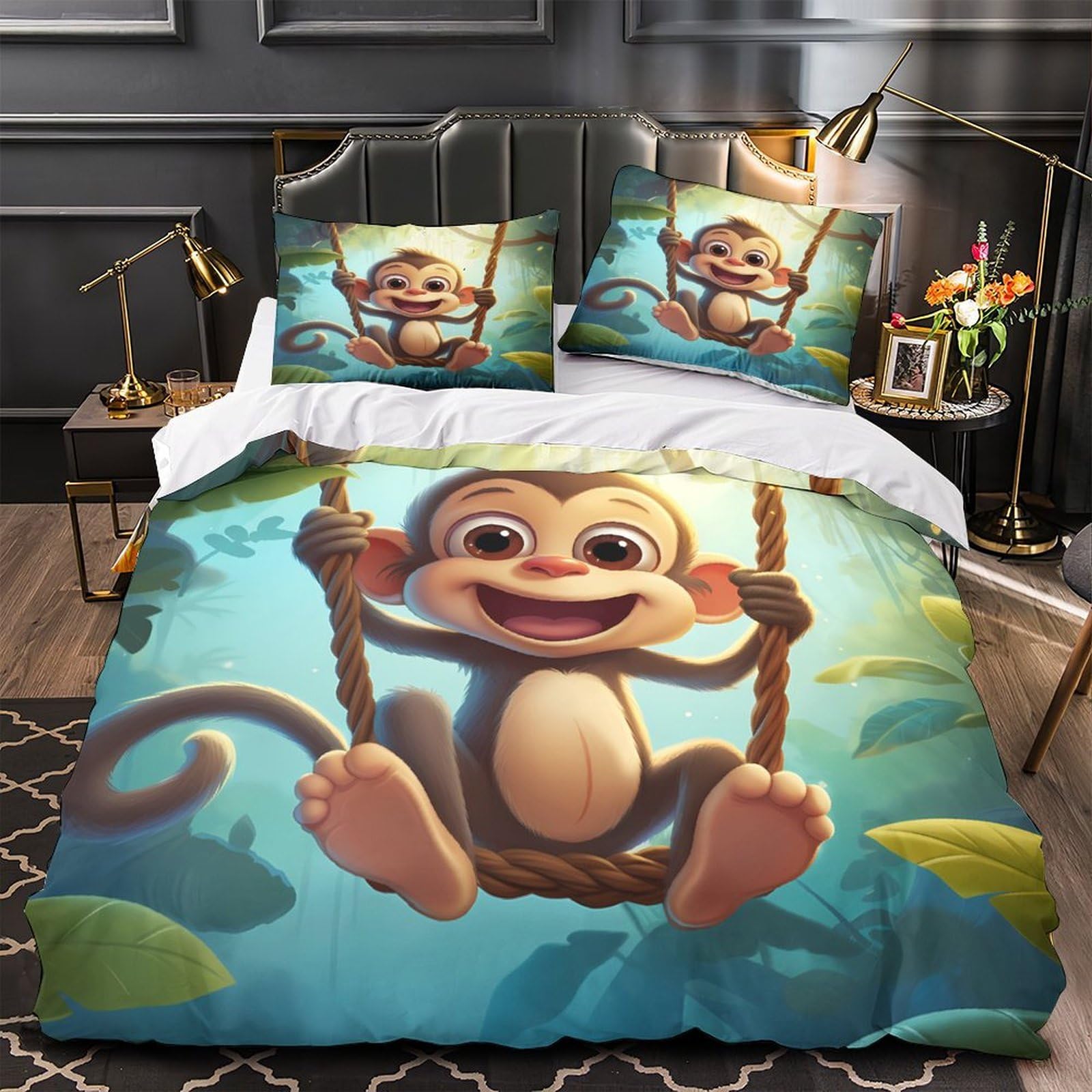 Housse de couette singe anti-allergie en microfibre douce pour stopper les nuits agitées