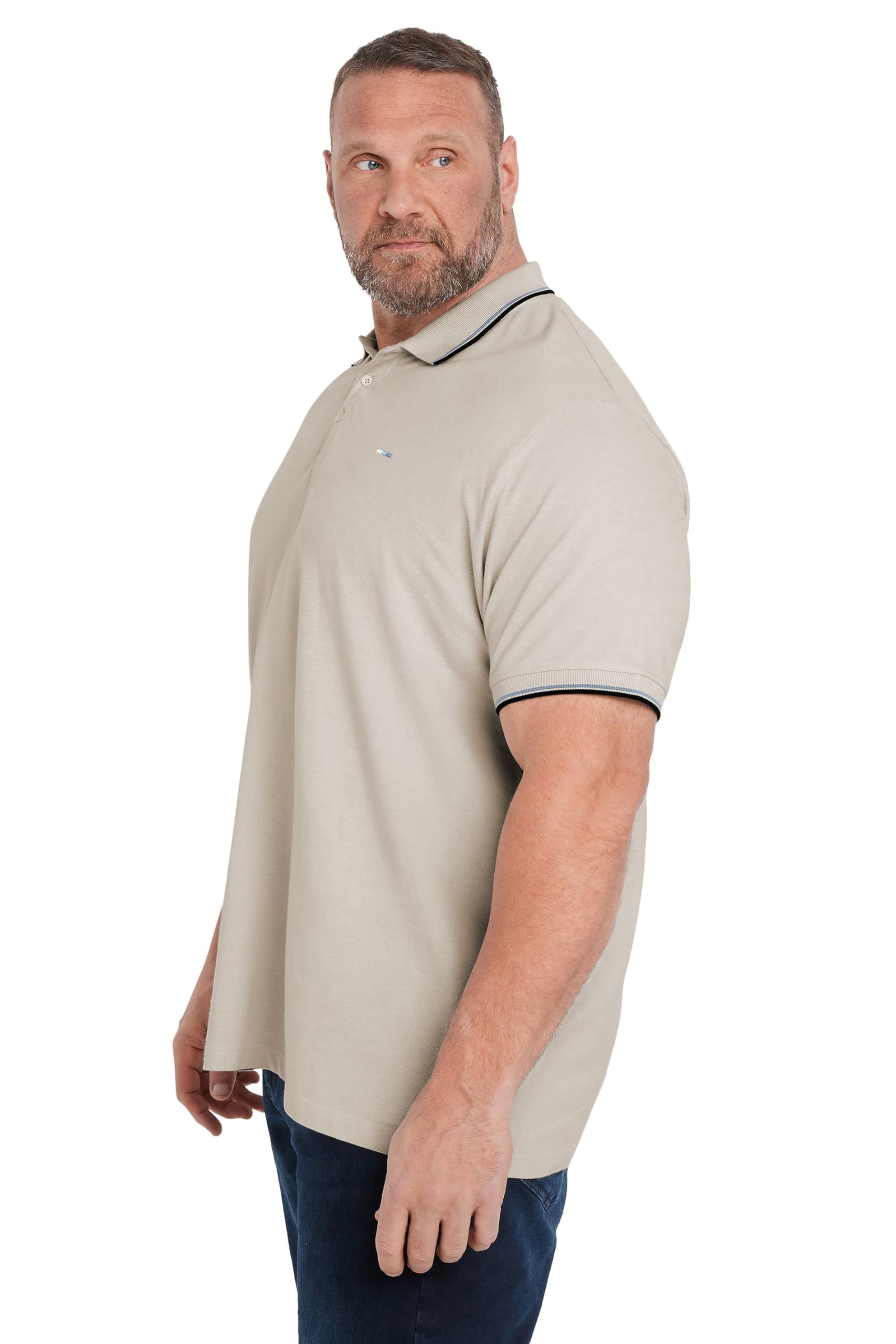 Badrhino Men's Light Brown Big & Tall Natural Brown Tipped Polo Shirt - Plus Size Curve