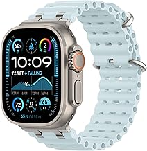 Ocean Band Compatible with Apple Watch Ultra 2/Ultra 49mm,S10 46mm,9/8/7 45mm,SE2/SE/6/5/4 44mm,3/2/1 42mm, Adjustable Breathable Silicone Sport Band