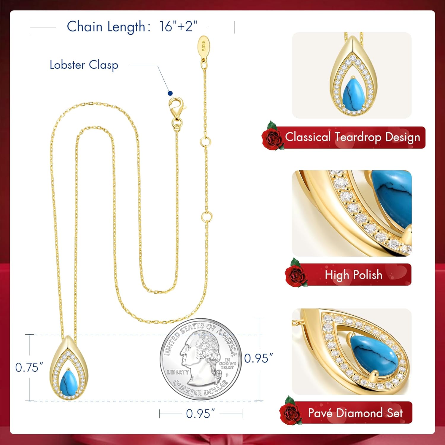 Birthday Jewelry Valentine's Day Gifts for Wife/Girlfriend - 14K Gold/White Gold Lab-Grown Moissanite/Emerald/Birthstone Pendant Necklaces for Women, Classic Style Non Tarnish 16"+2" Adjustable - Image 6