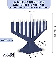 Vista 2 de Zion Judaica - Varillas iluminadas artísticas modernas y artísticas de menorá de forma tradicional pero elegante, batería eléctrica de Minorah