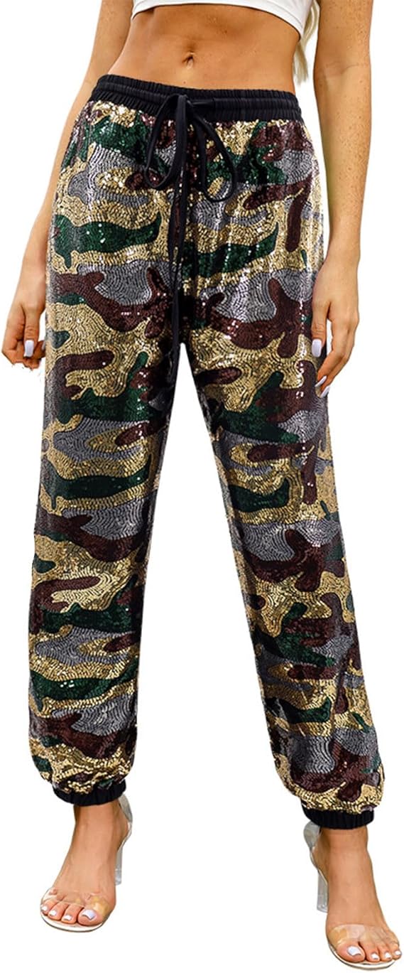 Amazon.com: Oplxuo Women Glitter Sequin Camo Sweatpants Y2K