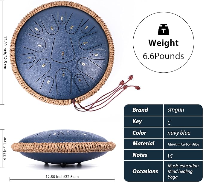 Steel Tongue Drum 13 pulgadas 15 notas, C mayor 440 Hz miniatura 6