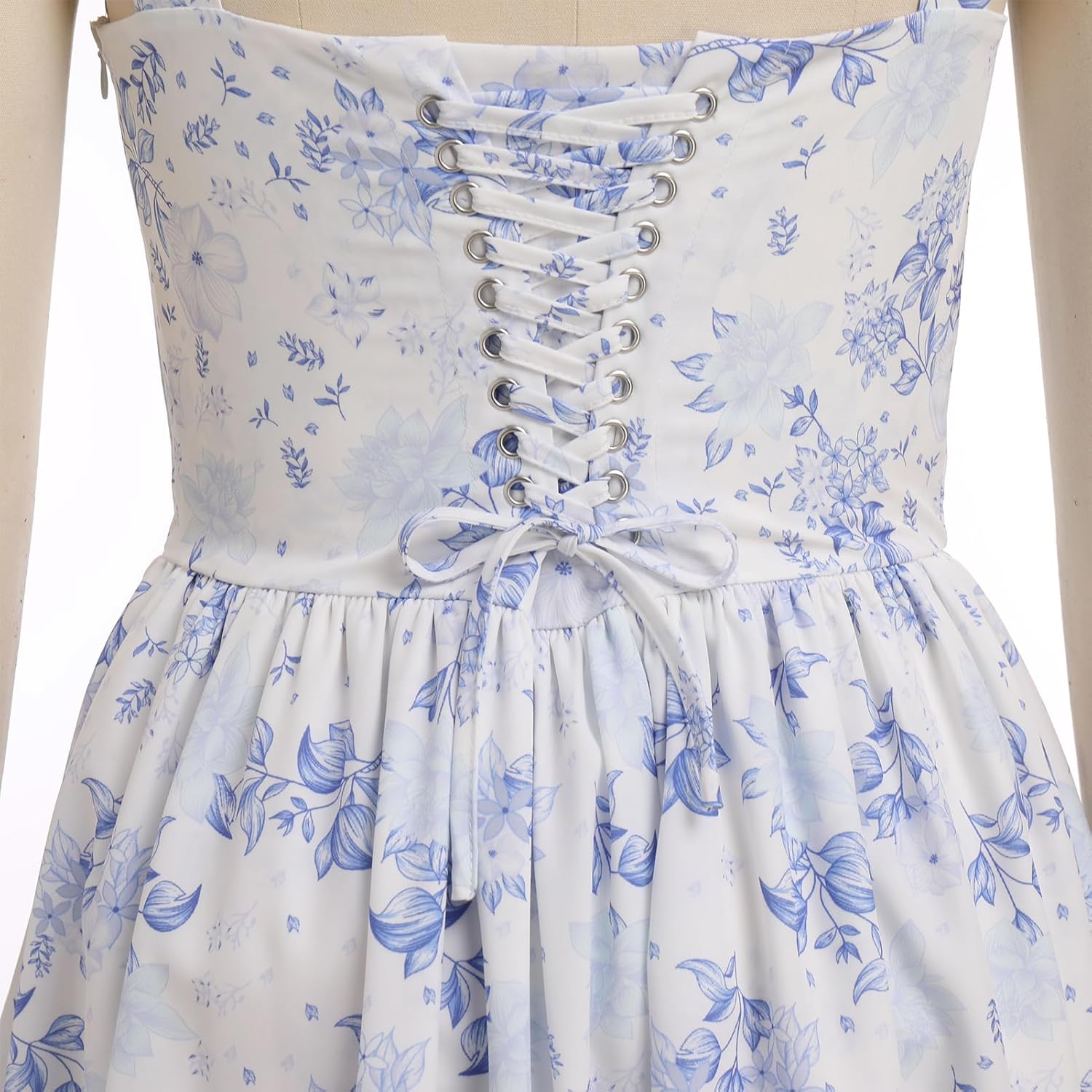 Women's Corset Dress Floral Mini Sexy Spaghetti Straps Low Cut Lace Short Dress Ruffle Summer Bustier Sundress - Image 2