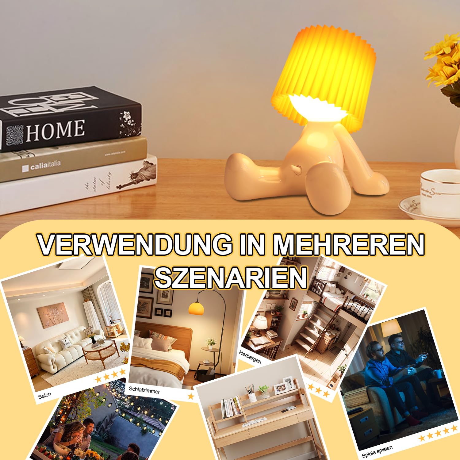 Umikk Lustiges LED Tischleuchte, Lampen Larry, USB-Ladefunktion (Orange) | Kreative A Little Shy Man Nachttischlampe, Lampe Mann für Schlafzimmer, Schreibtisch, Wohnzimmer Deko & Lustige Geschenke