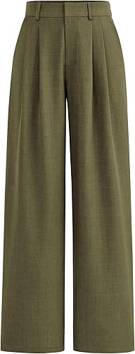 PRETTYGARDEN Women's Summer Elastic High Waisted Work Pants Straight Leg Dressy Business Casual Trousers Slacks Pockets