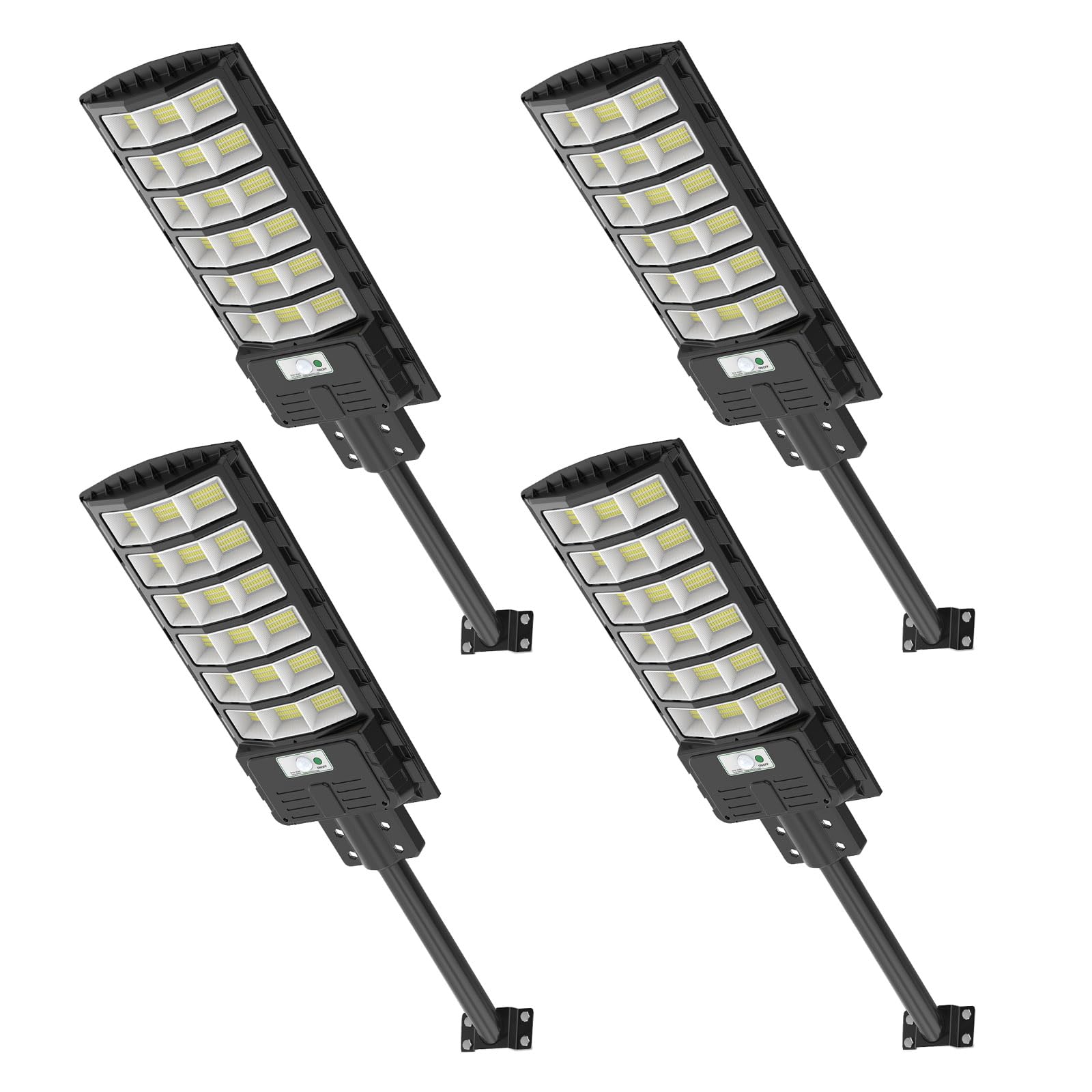 Sararoom 600W Solar Straßenlaterne, 594 LED Strassenlaterne Außenleuchte, Solarlampen Außen mit Bewegungsmelder - 4er 6500K IP65 Wasserdicht Solarstrahler Sicherheitsleuchte für Garten Garage Hof Wege
