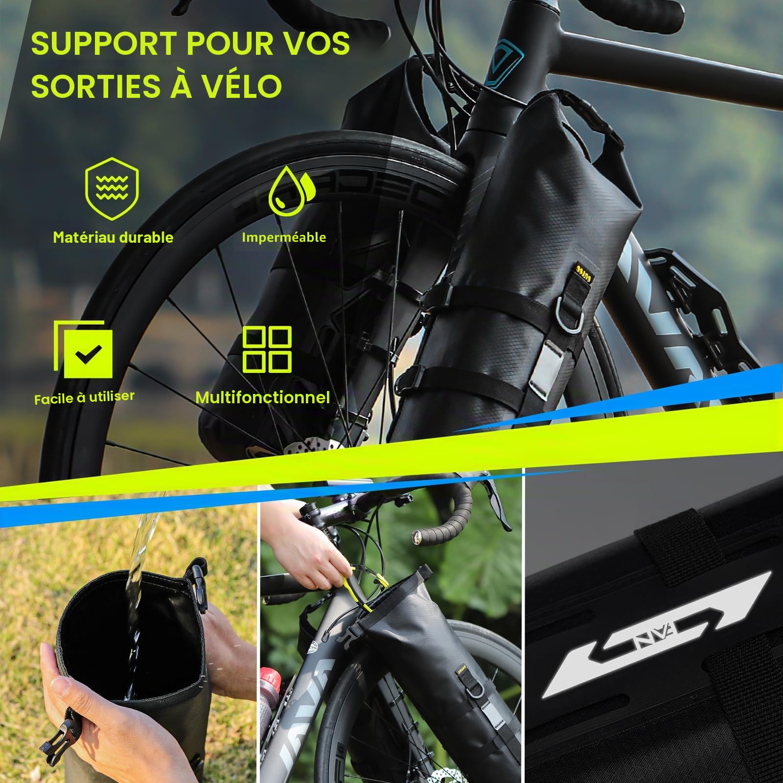 8.5L 2 Pièces Sacoche Velo Etanche Sacoches Fourche Vélo Sac Sacoche Cadre Cadre Velo Enroulable avec Support Polyvalent pour VTT E-Scooter Vélo de Route Accessoire