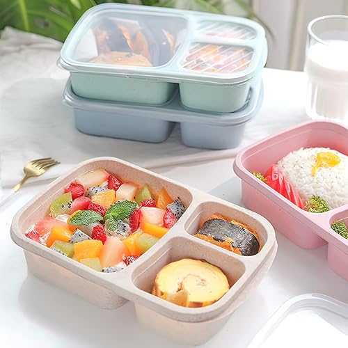 Miniatura 5 de Kingrol Paquete de 8 loncheras Bento de plástico, recipientes de preparación de comidas, recipientes de alimentos reutilizables con tapas para la