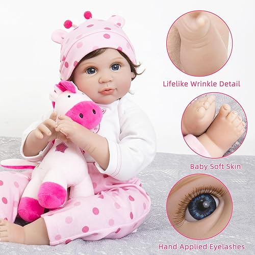 Miniatura 4 de Muñeca Reborn  Muñeca de bebé realista realista de 22 pulgadas  Muñeca de bebé recién nacida de cuerpo suave de la vida real con accesorios de