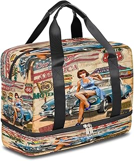 Bolsa esportiva de viagem para mulheres homens, mulheres e homens e mulheres, bolsa de ginástica, bolsa de viagem leve, bolsa de viagem de fim de semana com compartimento para sapatos para viagem, caminhadas, piquenique, praia, Multicor, M