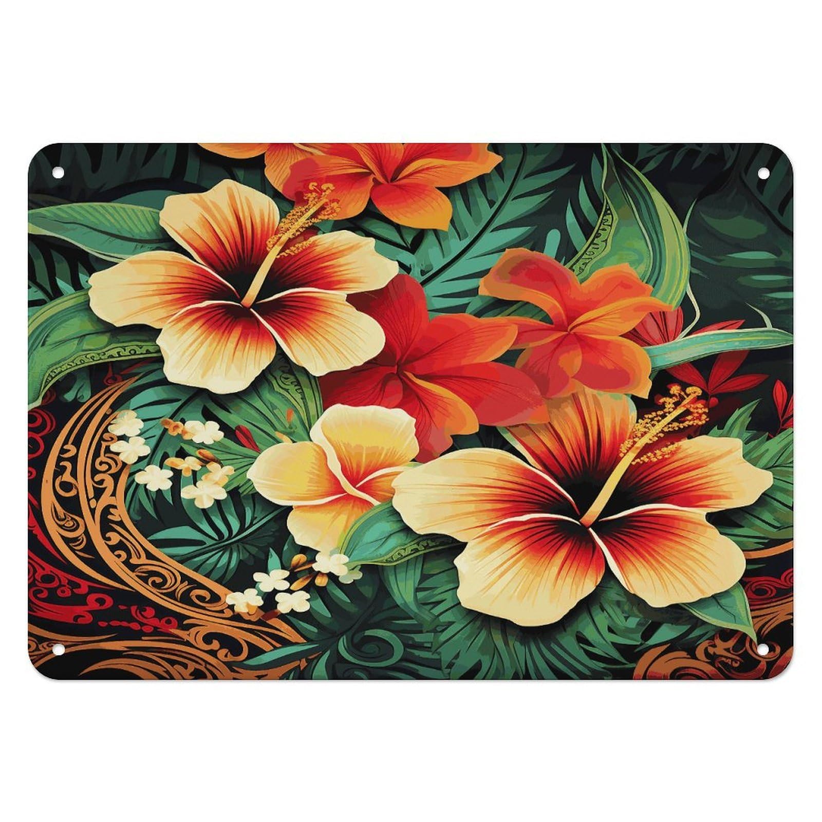 Btcowzrv Style Hawaiian Print Pattern Metal Sign, 5.5" X 7.9" Tin Wall Decor, Wall Art Plaques For Home Wedding Decor Room Living Room Decoration