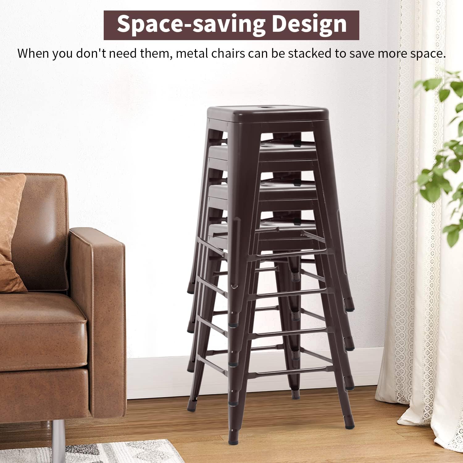 BLKMTY Metal Stools Set of 4-24 Inch Counter Height Stackable Barstool for Outdoor Patio, Stackable Chairs for Home Kitchen Dining - Backless Indoor Bar Chair, Bronze