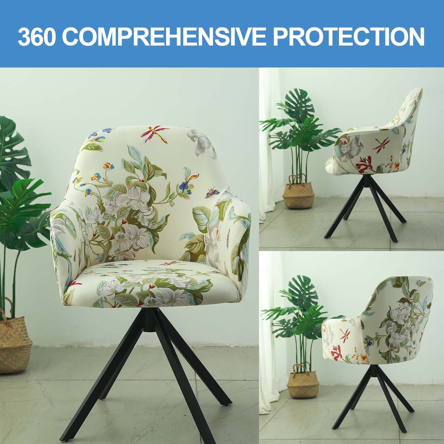 XGANGM Fantasia Copertura Sedie Sala da Pranzo 6/2/4 Pezzi con Braccioli Fodera per Sedia Cucina Coprisedie Elasticizzato Moderni con Schienale Scandinava Poltroncina Copri per Ufficio,S,4PCS