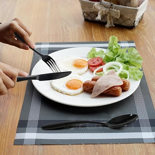Miniatura 5 de Wekioger Juego de cubiertos de acero inoxidable negro de 20 piezas, juego de cubiertos de mesa para 4