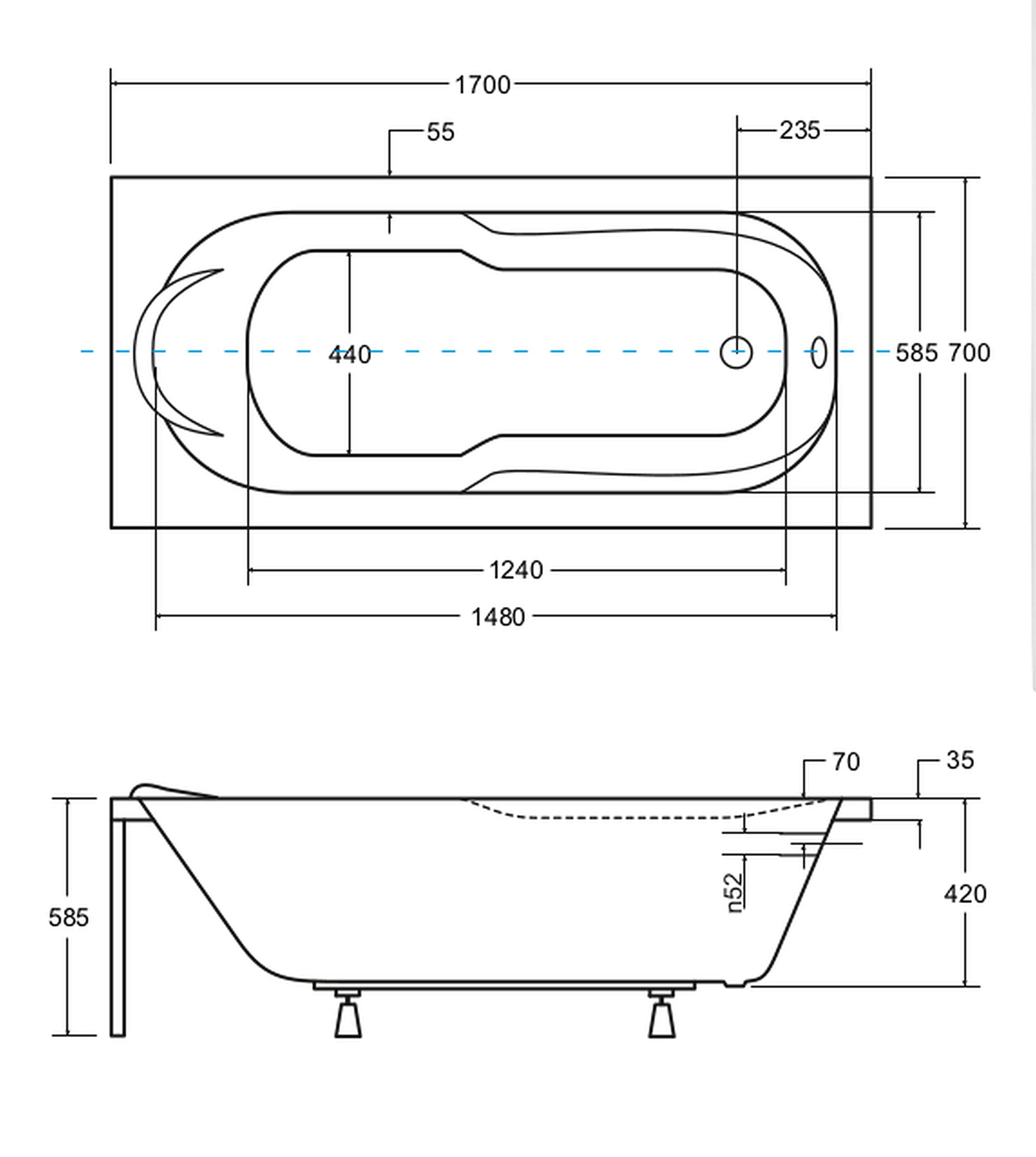 VBChome Badewanne 170x70 cm Acryl SET 3in1 Wannenträger Siphon Wanne Rechteck Weiß Design Modern Styroporträger Ablaufgarnitur in Chrom