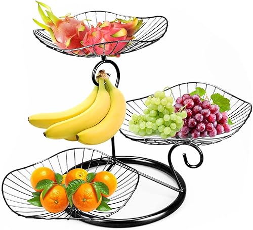 DOERDO - Soporte para cesta de frutas de 3 niveles, soporte decorativo para cuencos de frutas, soporte de mesa para encimera de verduras, pan y
