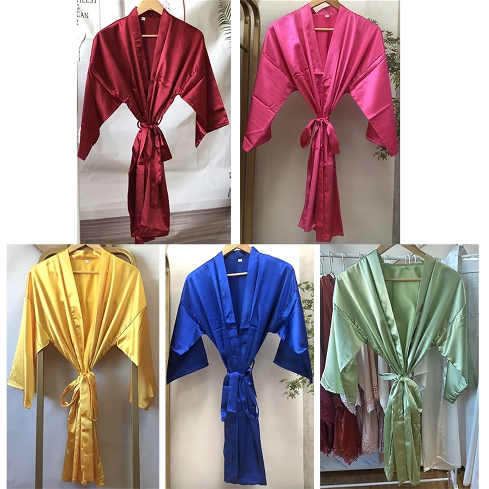 Peignoir Satin Femme Robes de demoiselle d'honneur Robe de mariée courte Robe en Satin femmes Robe de mariée peignoir vêtements de nuit Robe de chambre grande taille ceinture(Mint,Customize your text)