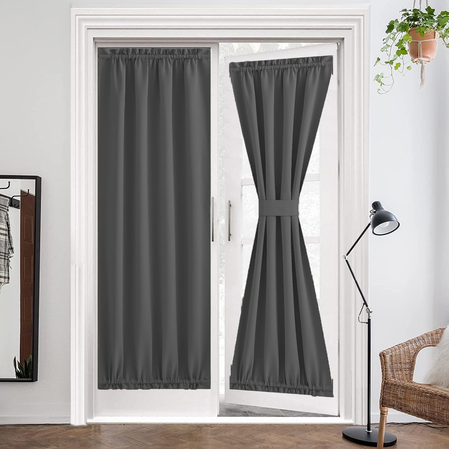ZHhan French Door Curtains Privacy Blackout French Door Rod Pocket Drapes for Glass Door Home Office,Sidelight Curtain Tie up Shade,Easy Installed