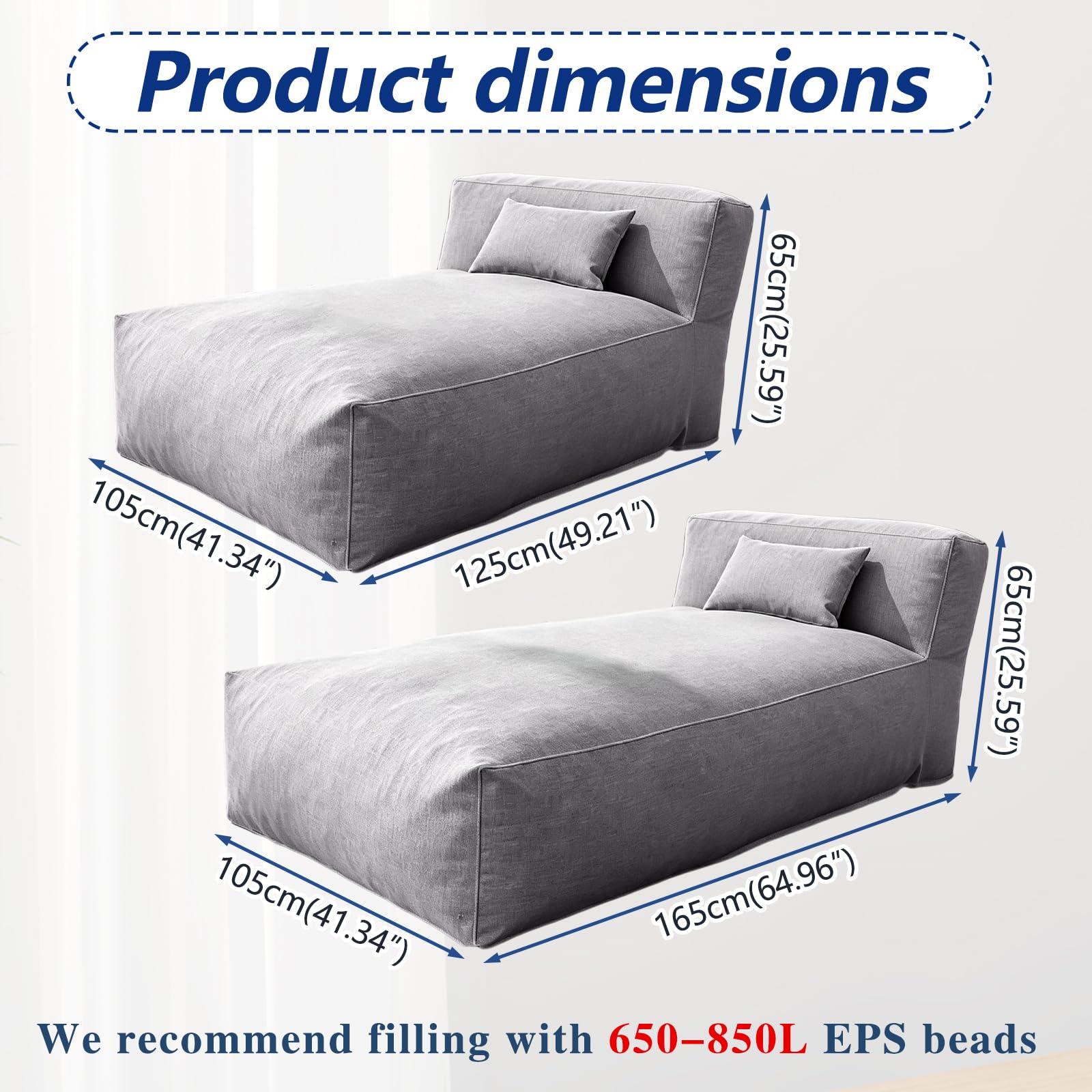 Funda para puf de exterior en forma de cama (sin relleno), funda de asiento de lino y algodón resistente al agua para piscina, patio y jardín, solo funda de repuesto (beige polvo)