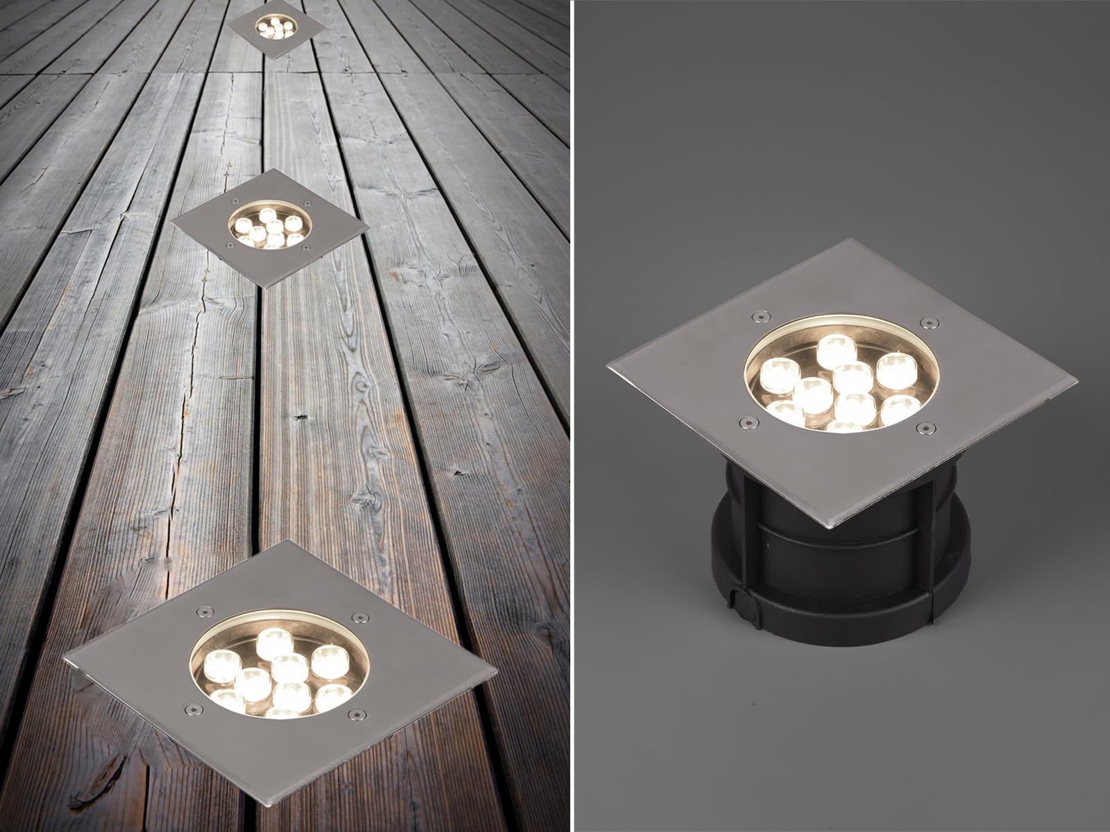 Trio Leuchten LED Außen Bodeneinbauspot Belaja 821669207, Metall Nickel matt, inkl. 9 Watt LED, Nickel Matt, 16,5x16,5cm