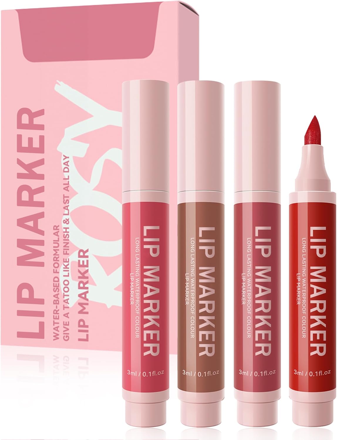 Lip Stain Marker Pen Set van 4 hydraterende matte lippen liner pen, lang houdbare waterdichte kleur lip inkt marker, lippenstift no-Transfer, natuurlijk tattoo-effect en extreem lange grip, lipgloss