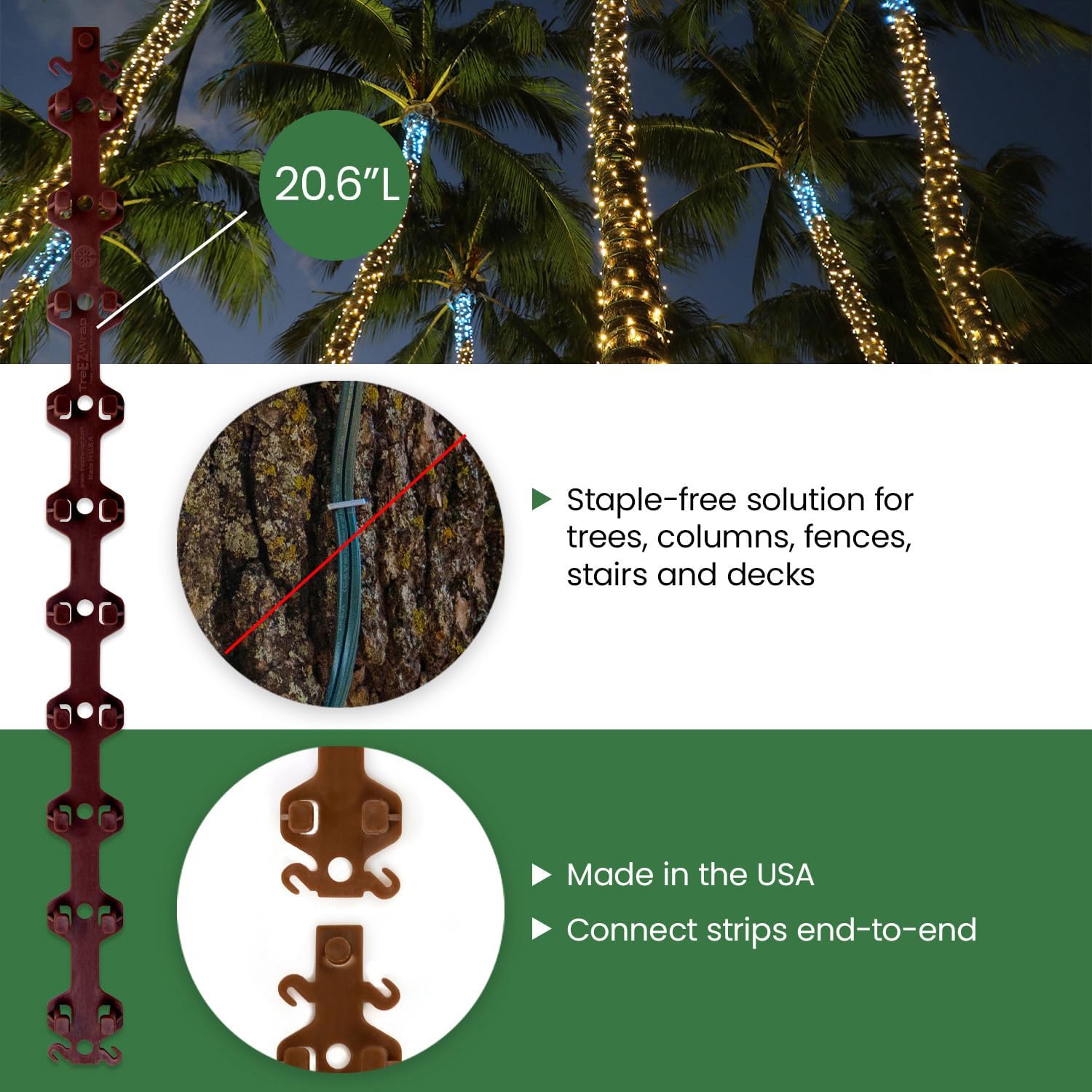 TREE-Z Wrap — Tree & Post Light Wrapping Tool for String Lights — Uniform Spacing, Staple-Free Install (Black, 15-Pack)