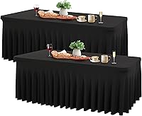 Vista 49 de Wish Care Paquete de 2 manteles de elastano elástico azul bebé para mesas rectangulares de 4 pies, manteles ajustables sin arrugas de 4 pies