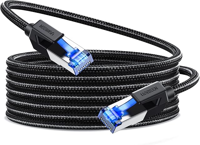 UGREEN Kabel Ethernet CAT 8 RJ45 w oplocie 40Gbps 2000MHz kompatybilny z Switch, Ps4, Ps5, Xbox One, routerem, Smart TV itp. (20M)
