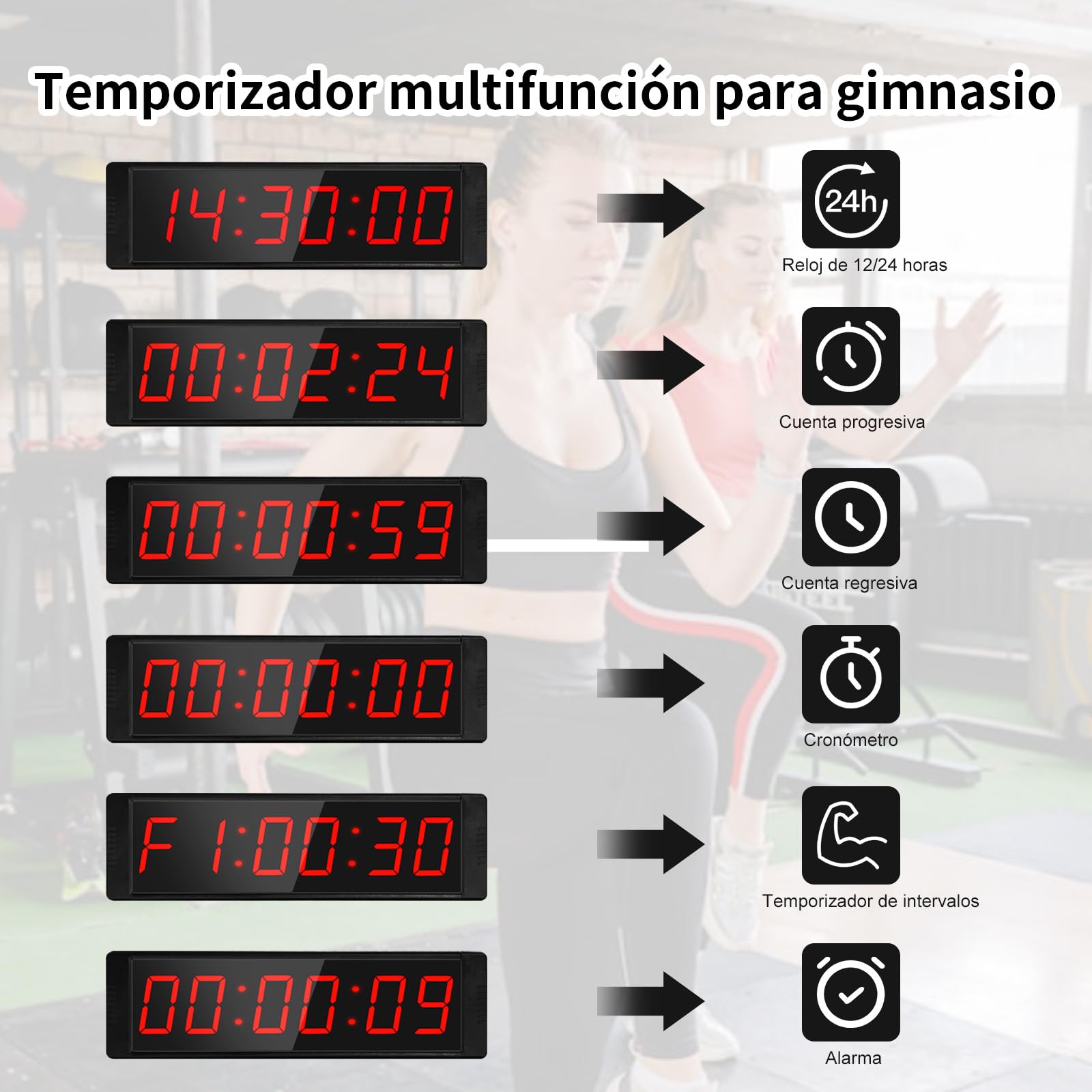 temparizador de centa con botón de Inicio/Parada, Grande de Reloj 12/24 h para