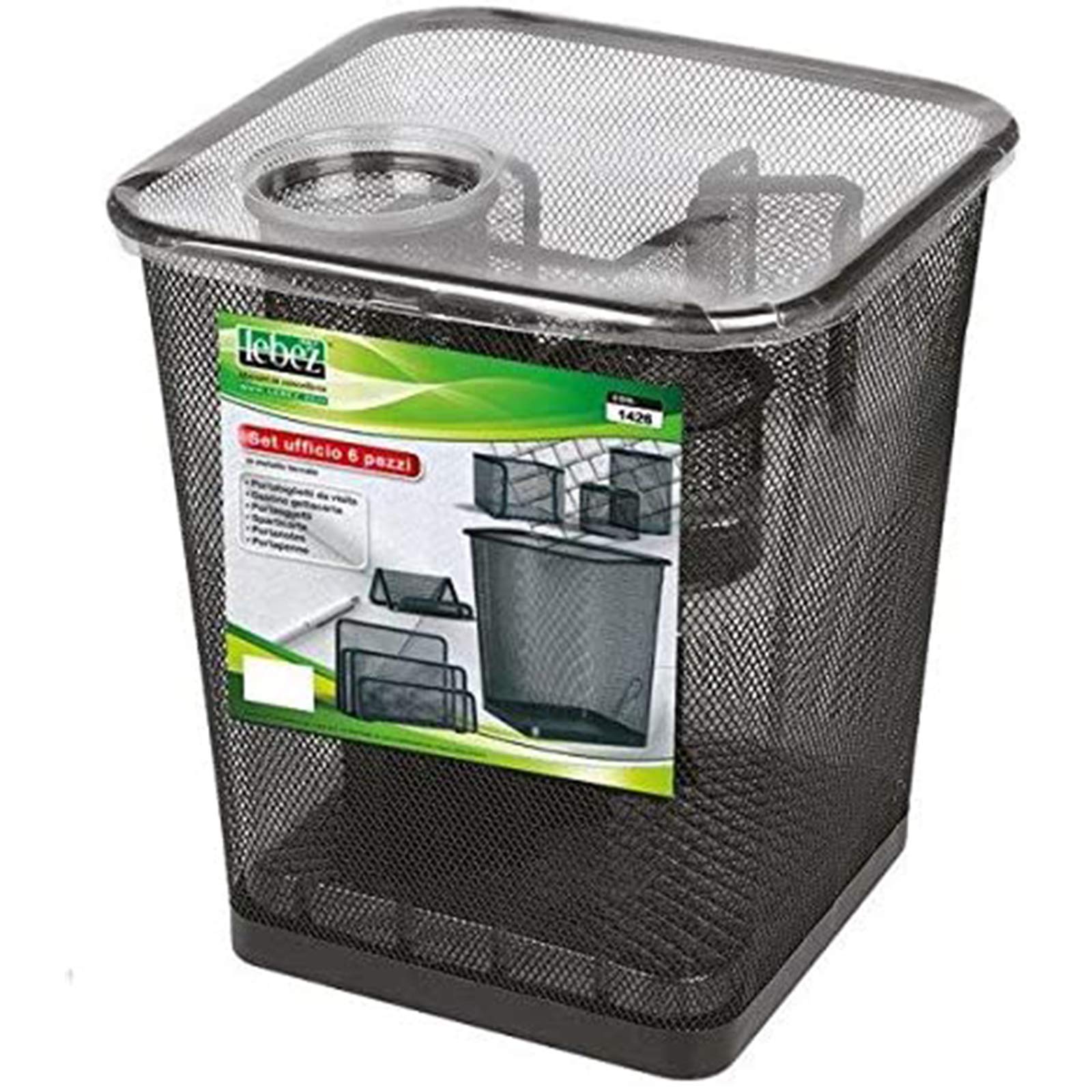 Lebez 003025.04 Set Scrivania con Gettacarte, Confezione da 6 Pezzi, Nero