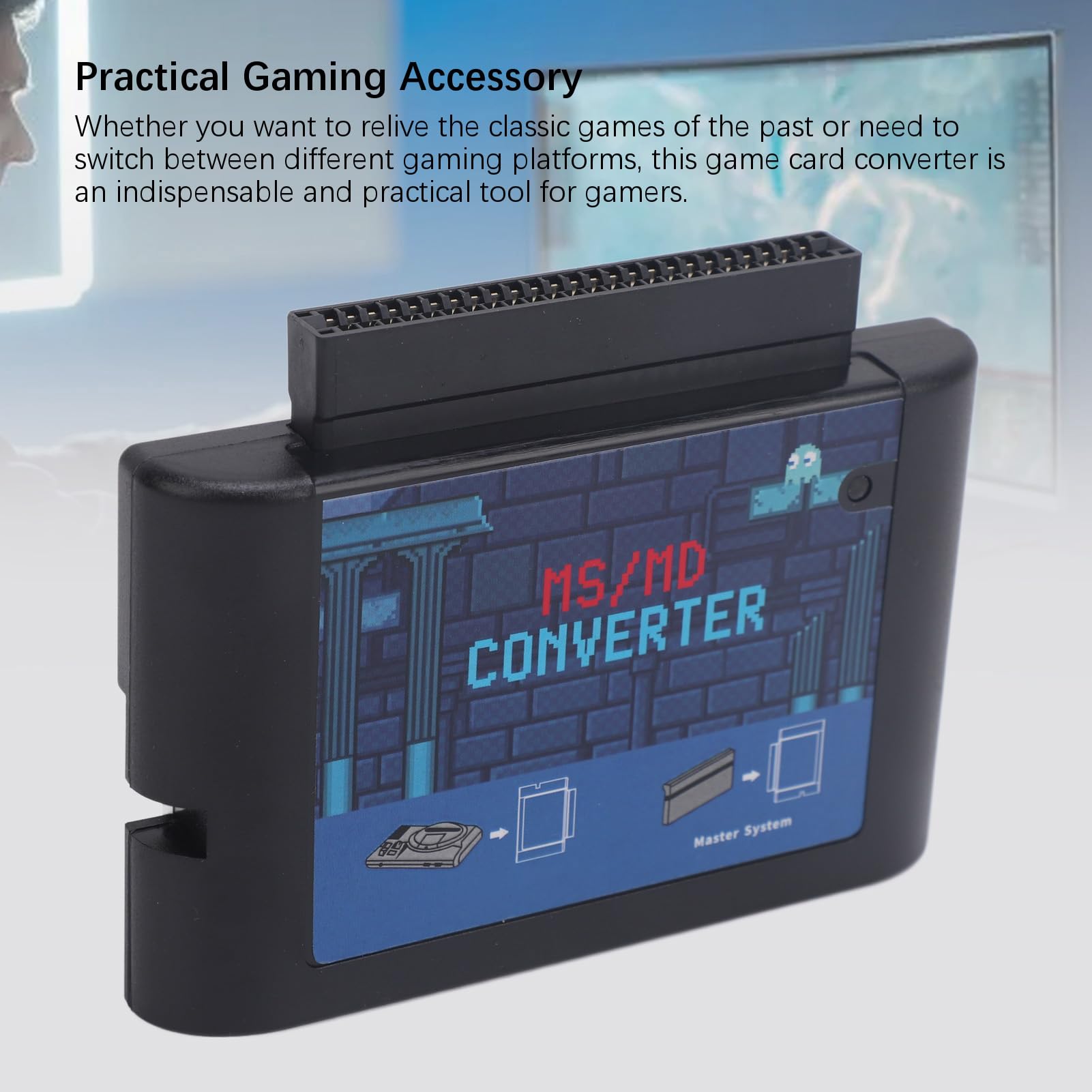 Convertisseur de Carte de Jeu MS/MD, Convertisseur de Cassette Vidéo de Jeu, Convertisseur MS vers MD Compatible pour pour Mega Drive et pour nesis (Black)