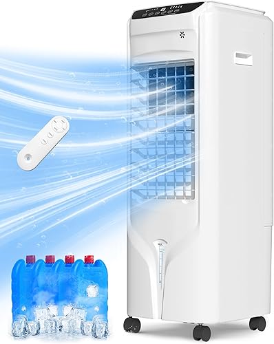 Mountman Enfriador de pantano, enfriador de aire evaporativo con control remoto, tanque de agua de 4.2 galones, oscilación ancha, temporizador de 12