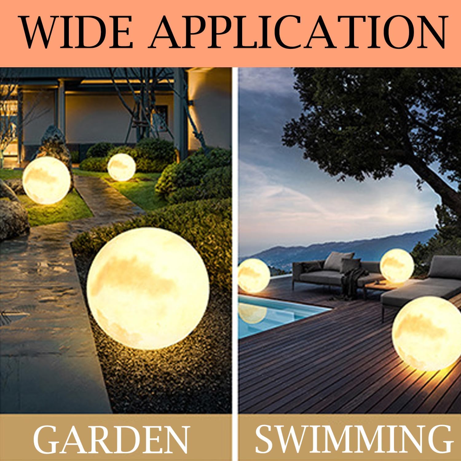 Wiring Powered Globe Shape Outdoor Light,Waterproof Moon Lamp with Resin Lampbody,Unique Outdoor Lighting for Staircase Swimming Pool and Yard(19.68" D)