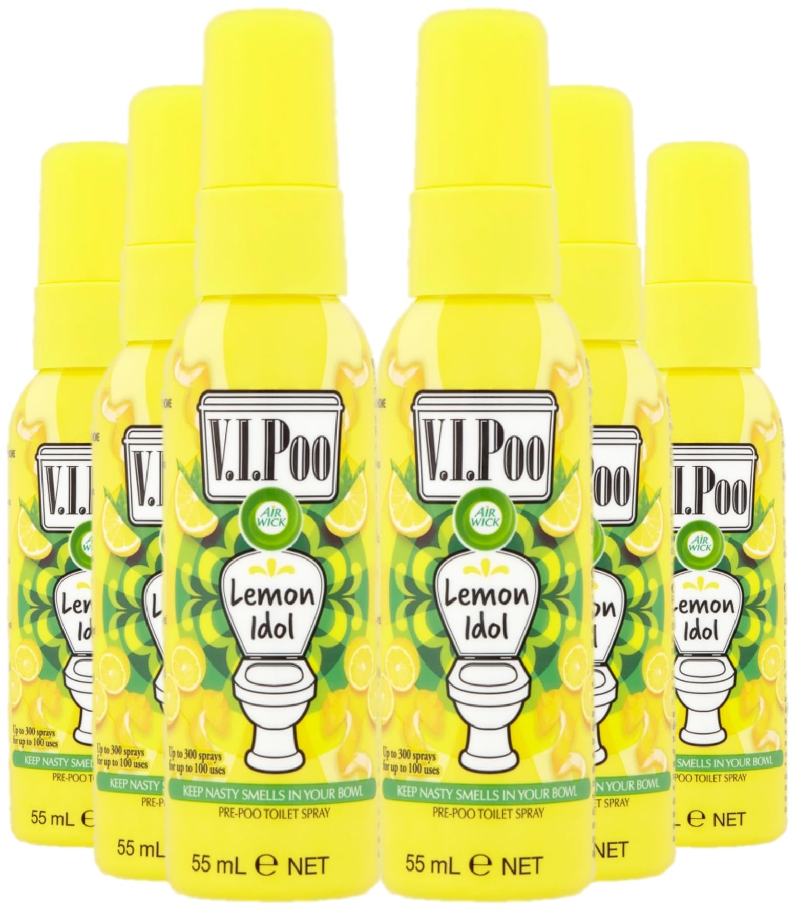 Air Wick V.I.Poo Pre-Poo Toilet Spray, Lemon Idol, Pack 6 x 55ml, Toilet Freshener