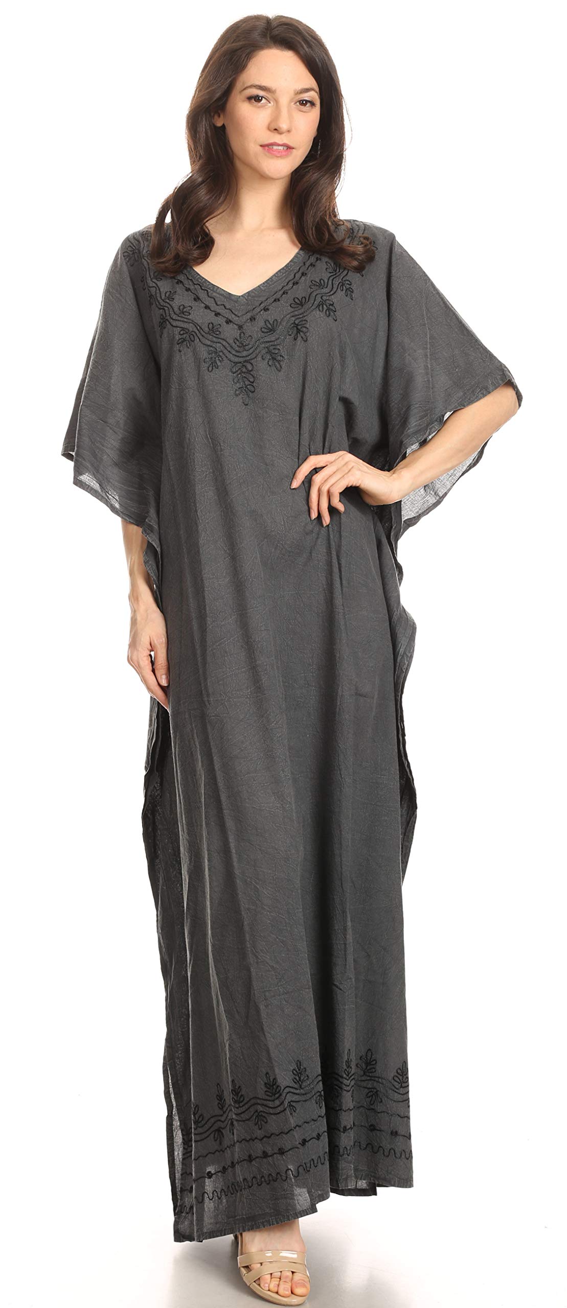 Sakkas Favi Womens Décontracté Maxi Robe Longue Caftan Cover Up Loungewear en Coton
