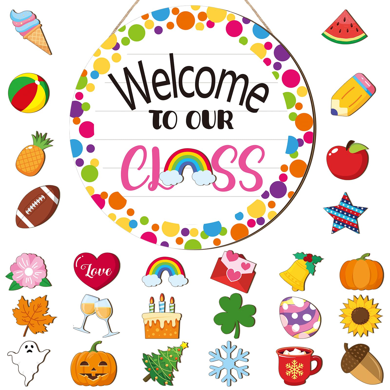 Ctosree Welcome Sign for Classroom 12" First Day of School Teacher Door Sign Welcome to Our Classroom Door Hanger Wreath Back to School