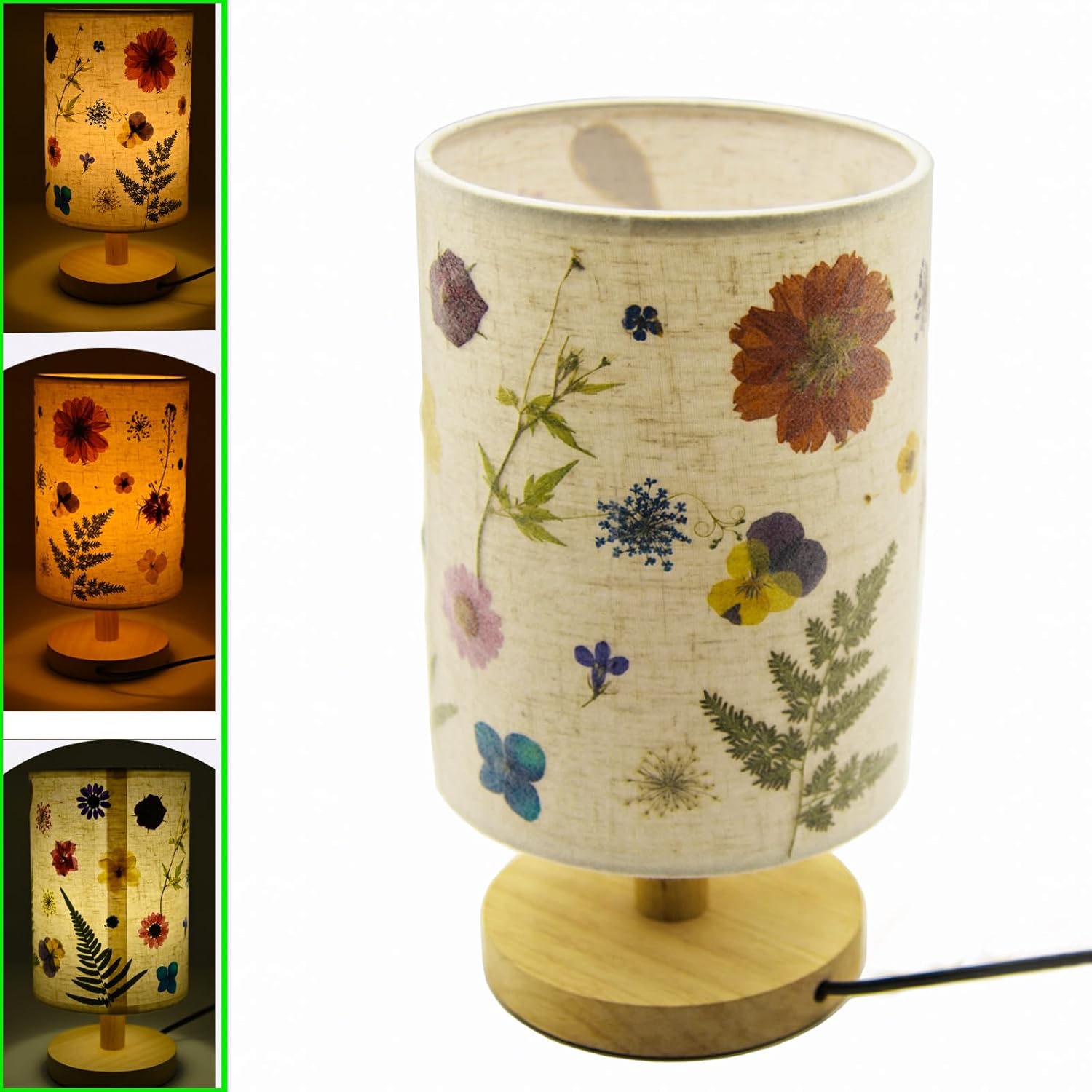 Bedside Lamp Pressed Flowers Lampshade Nightstand Lamp Pressed Flower Bedside Lamp for Table Home Office Living Room Bedroom Dorm(Summer Flower magnificently)
