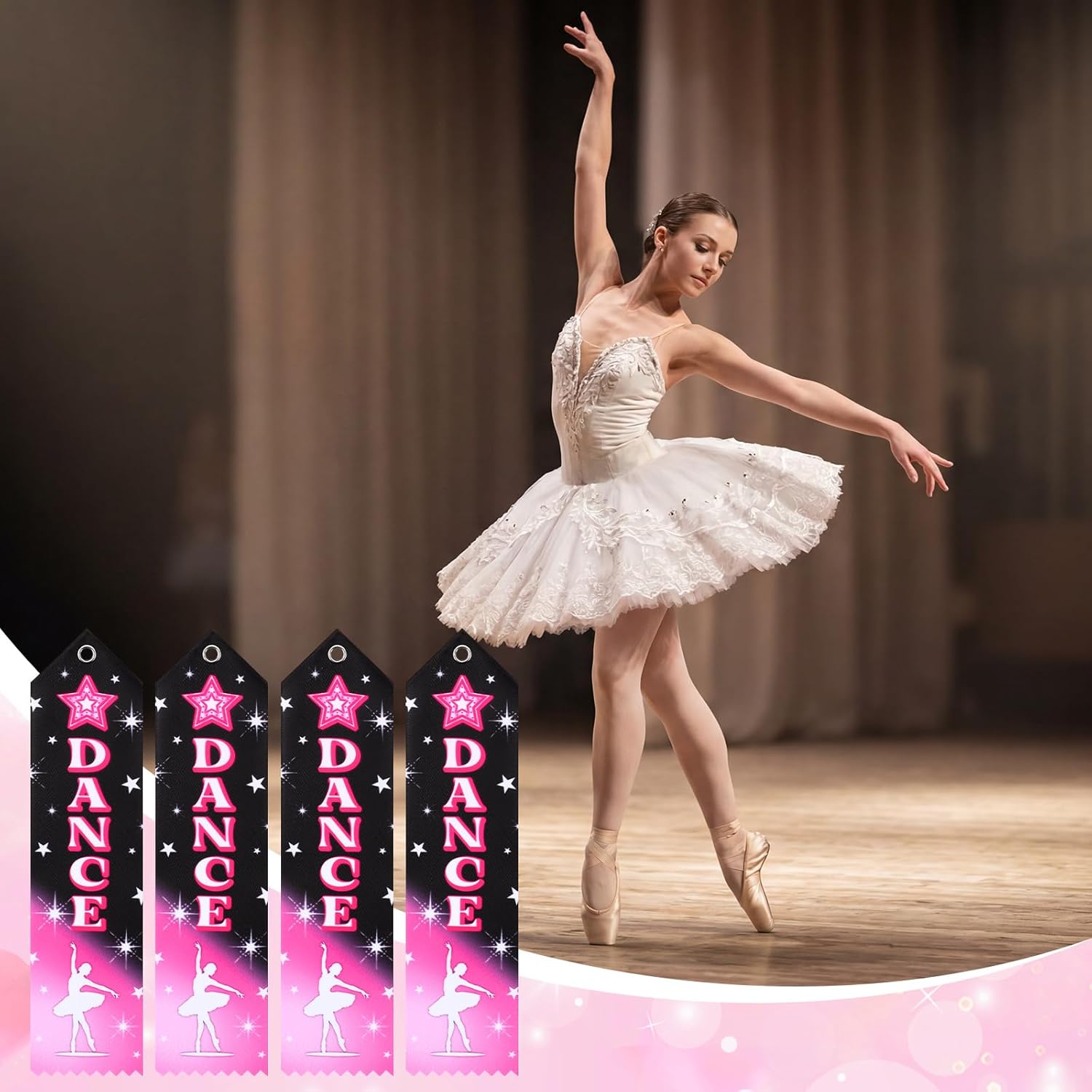ダンスアワードリボン50個 バルク 8 x 2インチ ダンスアチーブメントリボン イベントカードとロープ付き ダンスバレエコンペティ