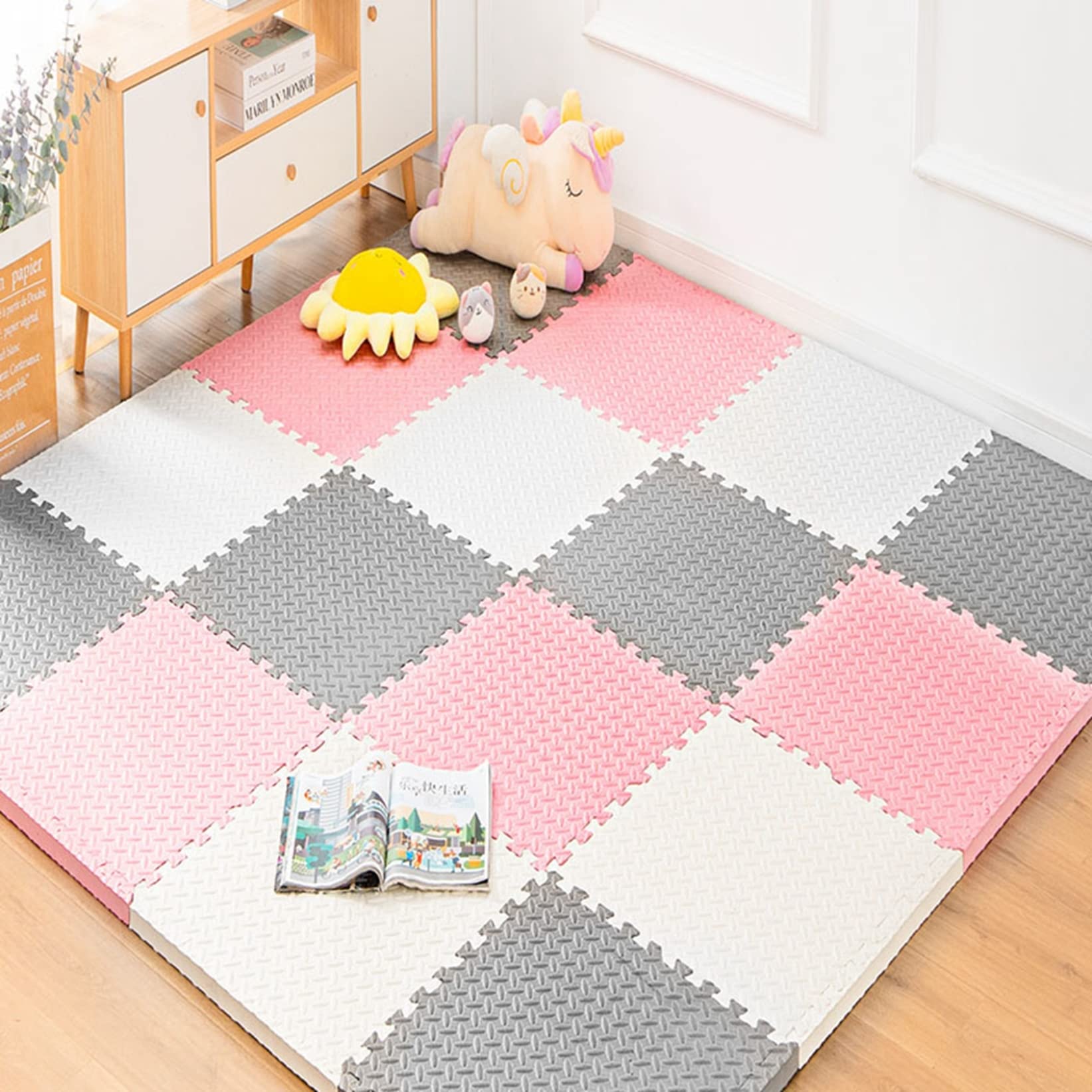 Amazon｜ジョイントマット パズルマット 白+ピンク+グレー 60×60×1.2CM