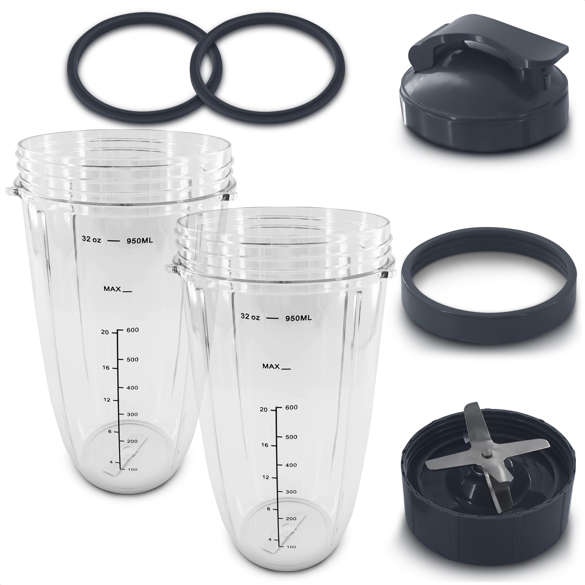 Photo 1 of 2 Pcs Blender Cup Replacement 32 oz, Extractor Blade, 7 Pieces Set