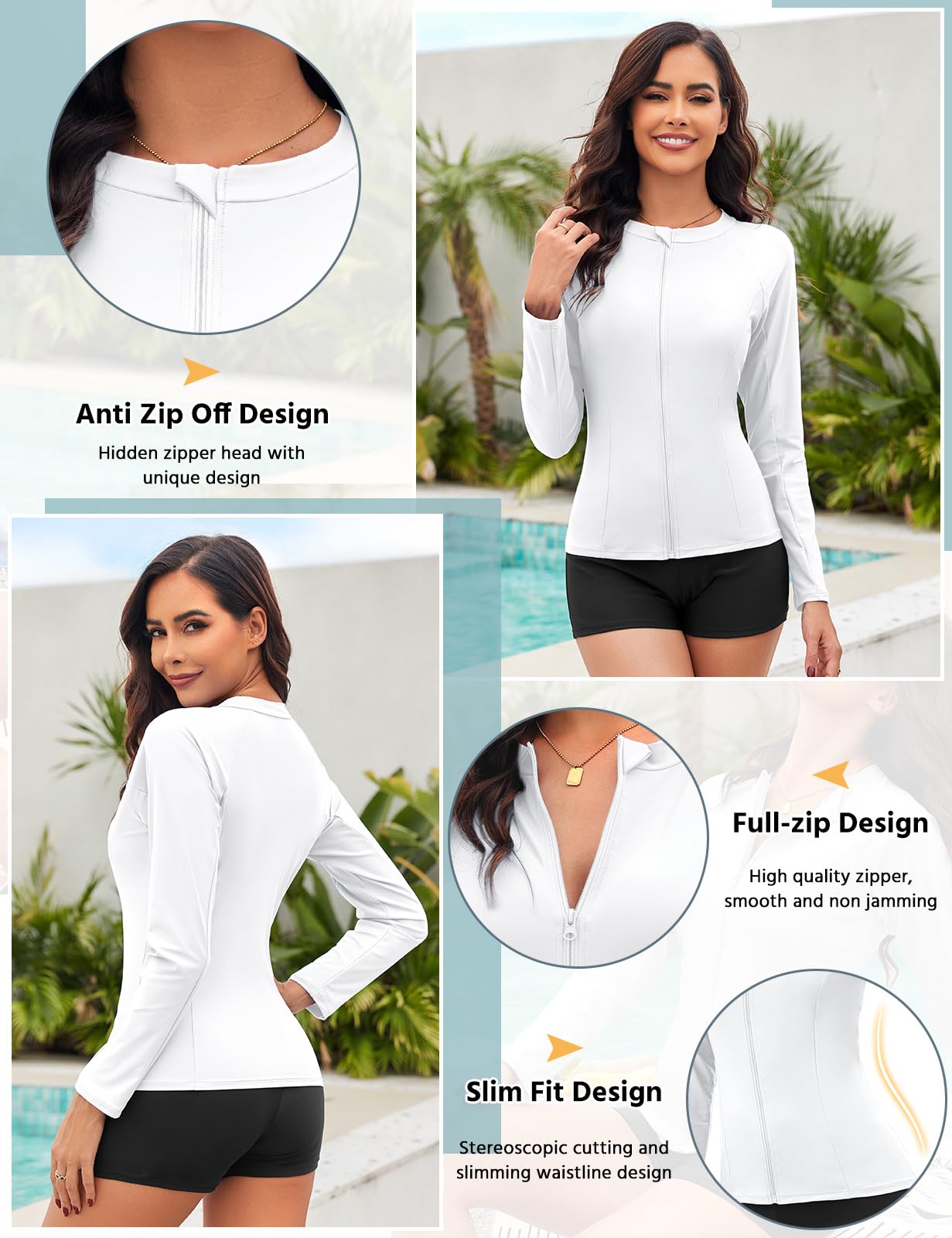 Tuopuda Haut de Maillot de Bain Femme à Manches Longues Tee Shirt Anti UV Rashguard UPF 50+ Rash Guard Cache-Maillots Fermeture Éclair Séchage Rapide Natation Surfing